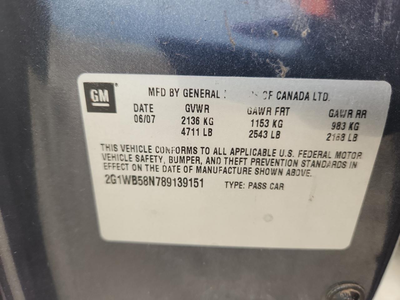 2008 Chevrolet Impala Ls VIN: 2G1WB58N789139151 Lot: 81011805