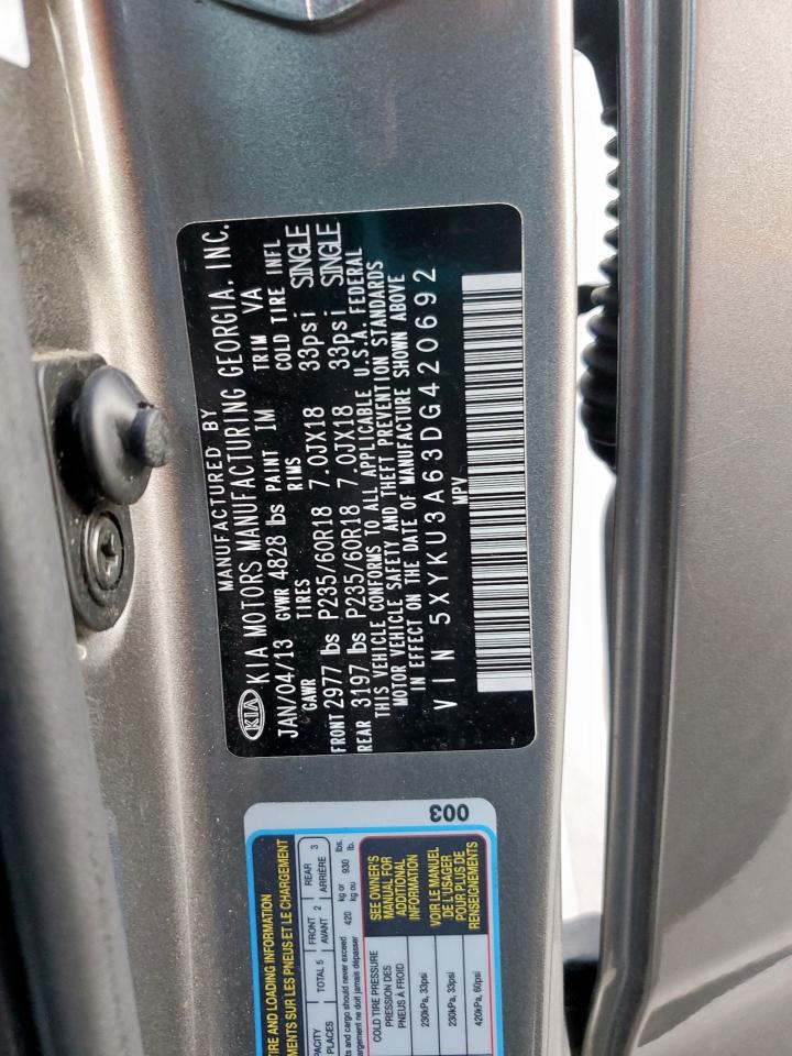 2013 Kia Sorento Ex VIN: 5XYKU3A63DG420692 Lot: 81815215