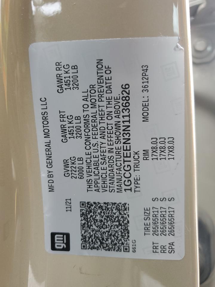 2022 Chevrolet Colorado Zr2 VIN: 1GCGTEEN3N1136826 Lot: 81417905