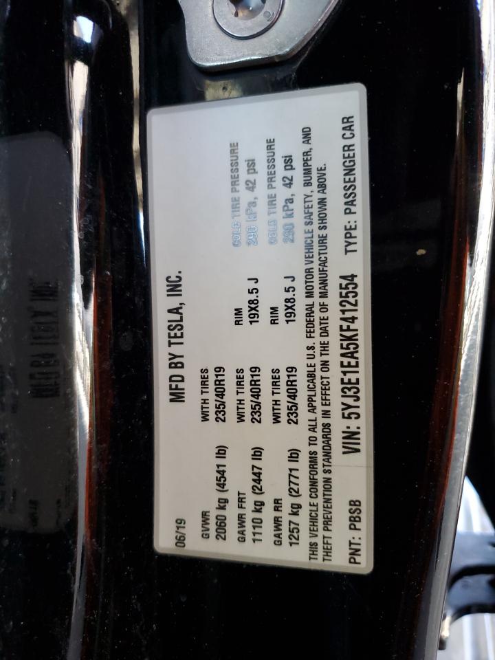 2019 Tesla Model 3 VIN: 5YJ3E1EA5KF412554 Lot: 71629165
