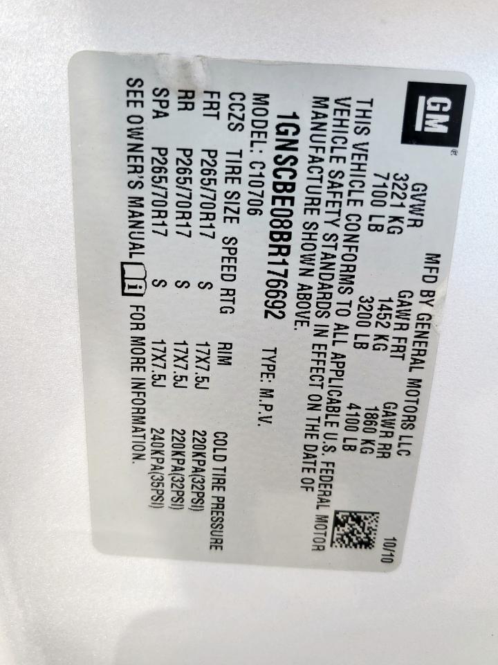 2011 Chevrolet Tahoe C1500 Lt VIN: 1GNSCBE08BR176692 Lot: 81324975