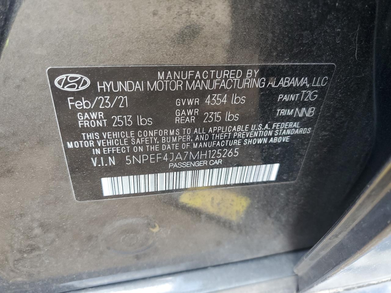 2021 Hyundai Sonata Sel VIN: 5NPEF4JA7MH125265 Lot: 71731435