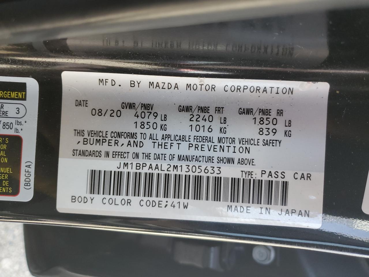 2021 Mazda 3 VIN: JM1BPAAL2M1305633 Lot: 80413895