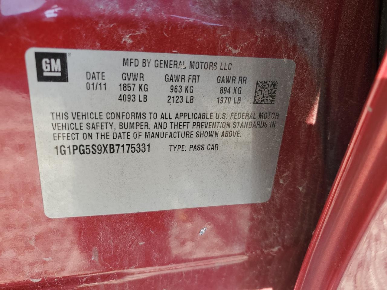 2011 Chevrolet Cruze Lt VIN: 1G1PG5S9XB7175331 Lot: 80717435