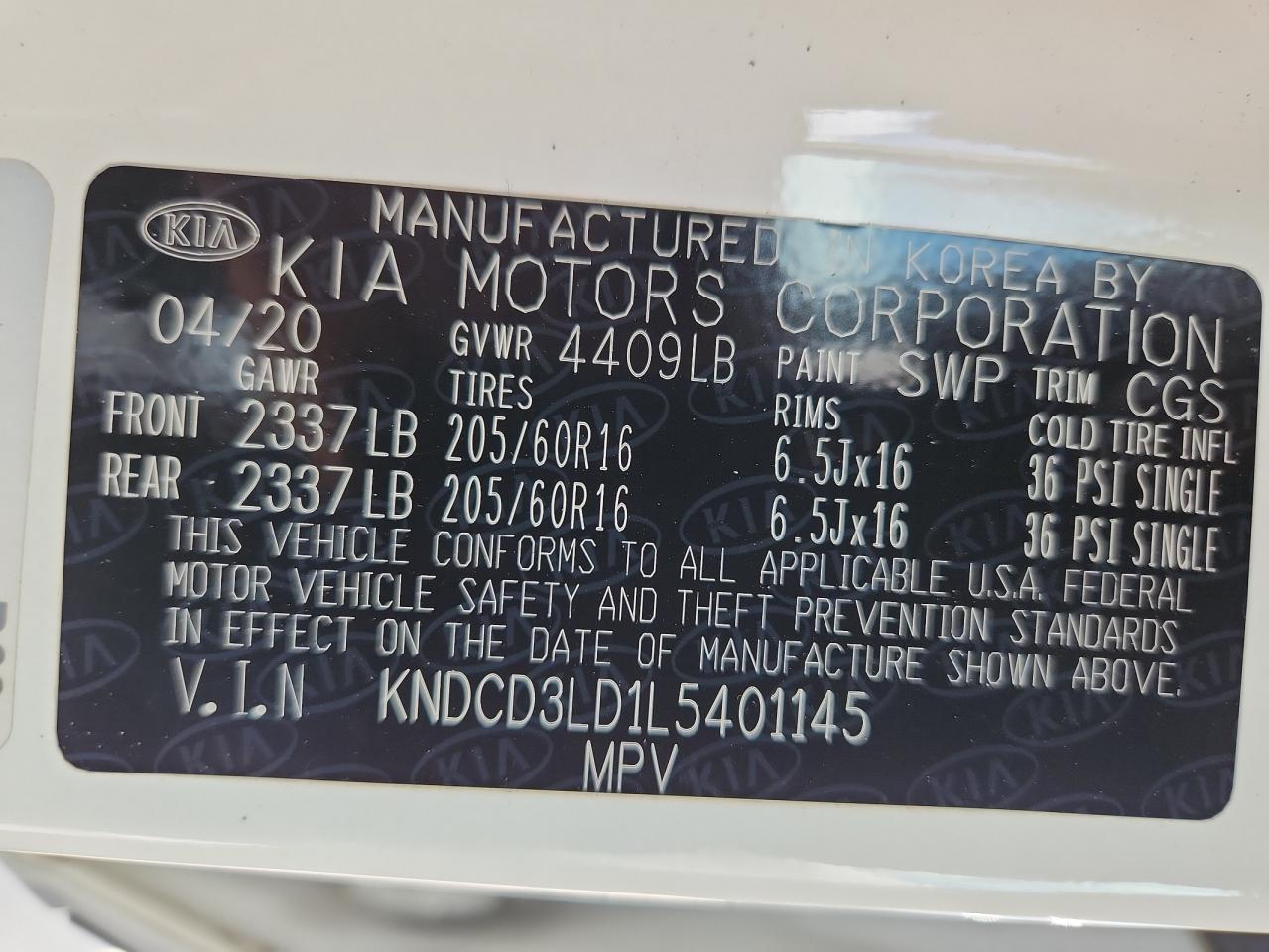 2020 Kia Niro Ex VIN: KNDCD3LD1L5401145 Lot: 71920415