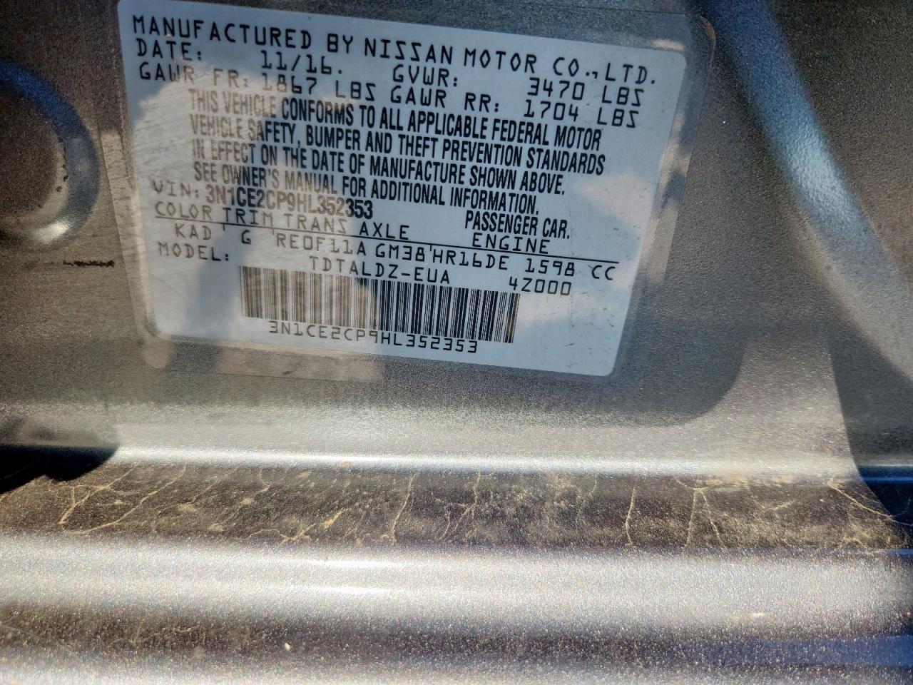 2017 Nissan Versa Note S VIN: 3N1CE2CP9HL352353 Lot: 80327965