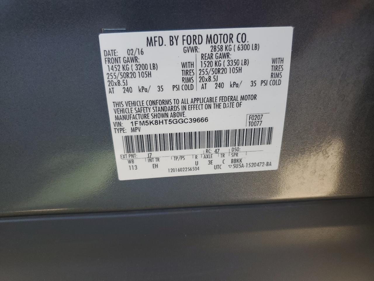 2016 Ford Explorer Platinum VIN: 1FM5K8HT5GGC39666 Lot: 83958955