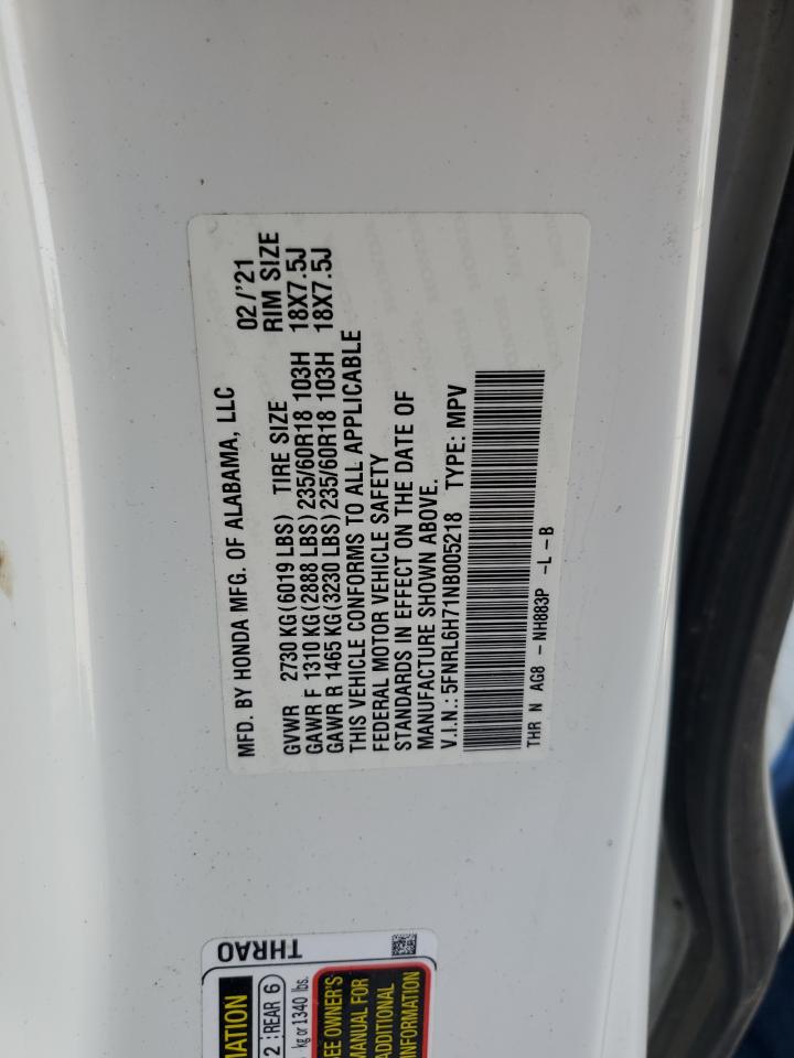 2022 Honda Odyssey Exl VIN: 5FNRL6H71NB005218 Lot: 72063795