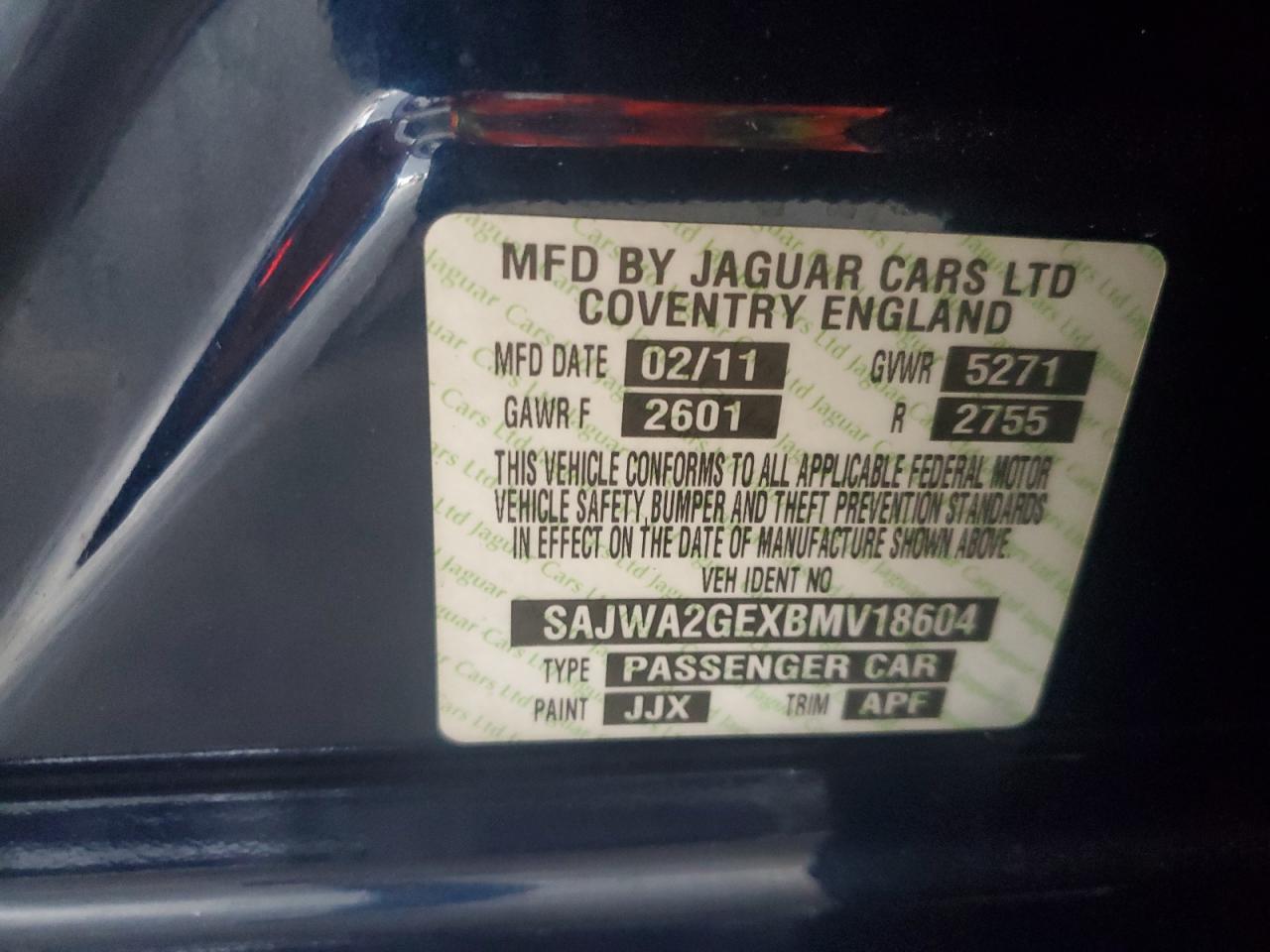 2011 Jaguar Xjl Supercharged VIN: SAJWA2GEXBMV18604 Lot: 83909865