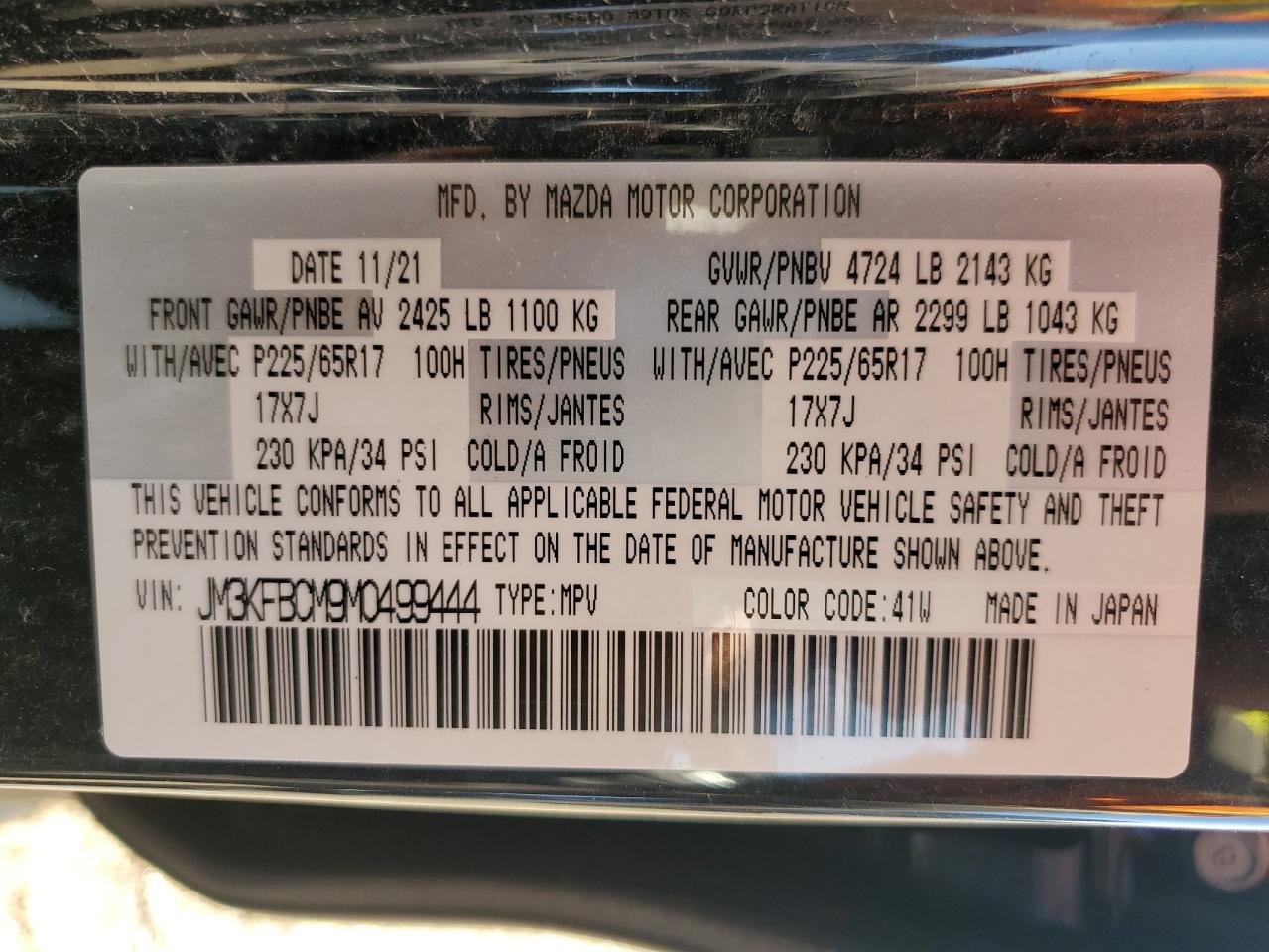 2021 Mazda Cx-5 Touring VIN: JM3KFBCM9M0499444 Lot: 71919565