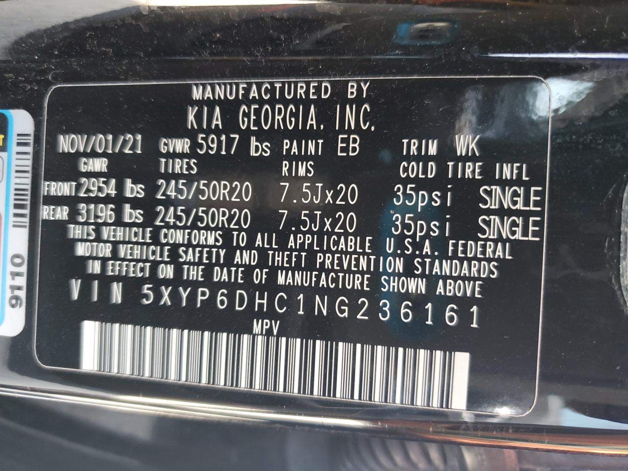 2022 Kia Telluride S VIN: 5XYP6DHC1NG236161 Lot: 80934035