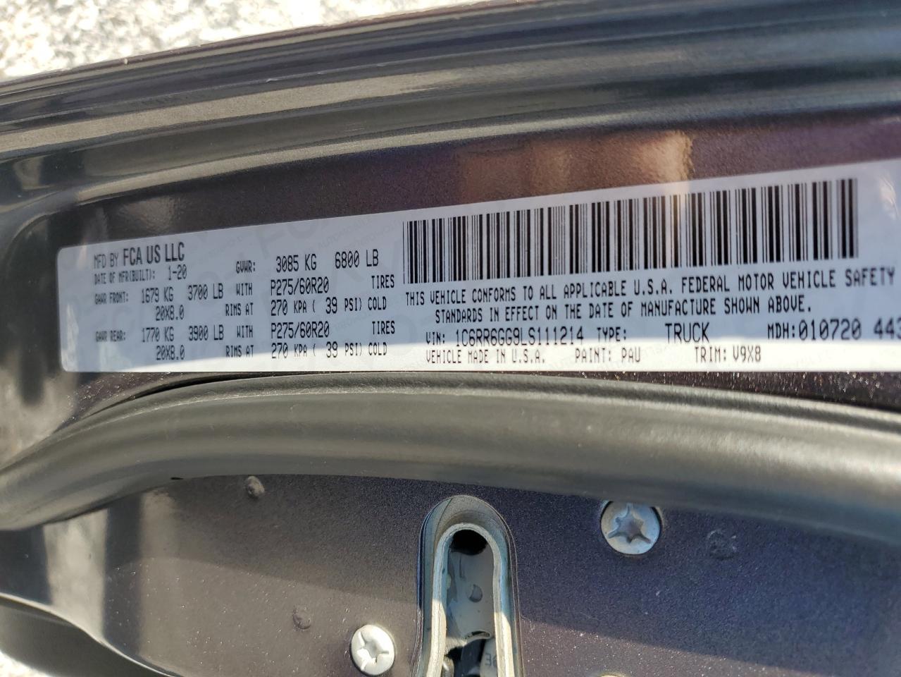 2020 Ram 1500 Classic Warlock VIN: 1C6RR6GG9LS111214 Lot: 70303915