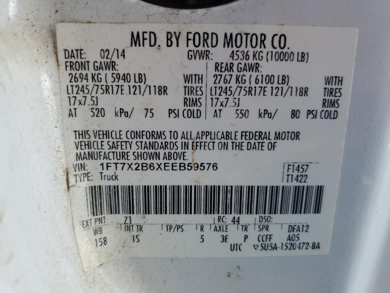 2014 Ford F250 Super Duty VIN: 1FT7X2B6XEEB59576 Lot: 71946805