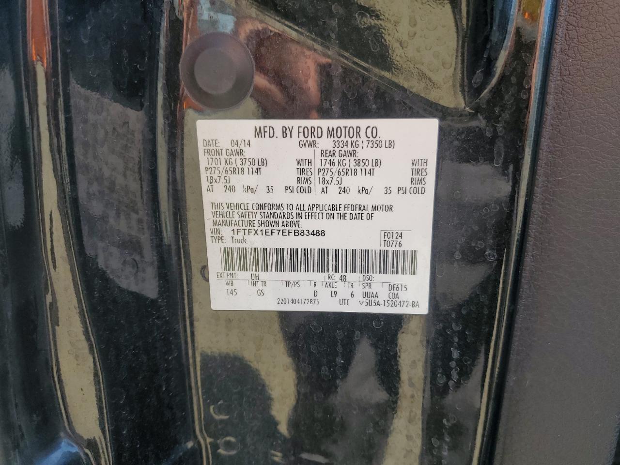 2014 Ford F150 Super Cab VIN: 1FTFX1EF7EFB83488 Lot: 71101835