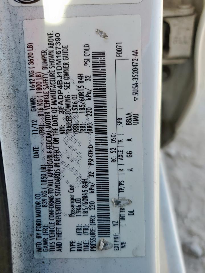 2013 Ford Fiesta Se VIN: 3FADP4BJ1DM167390 Lot: 84795485