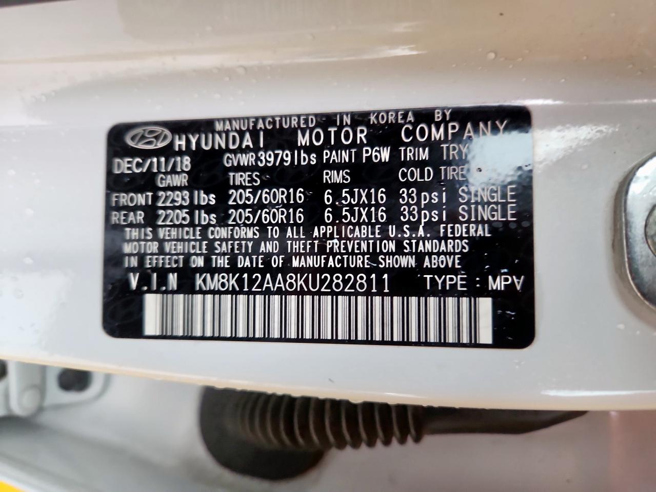 2019 Hyundai Kona Se VIN: KM8K12AA8KU282811 Lot: 82130055