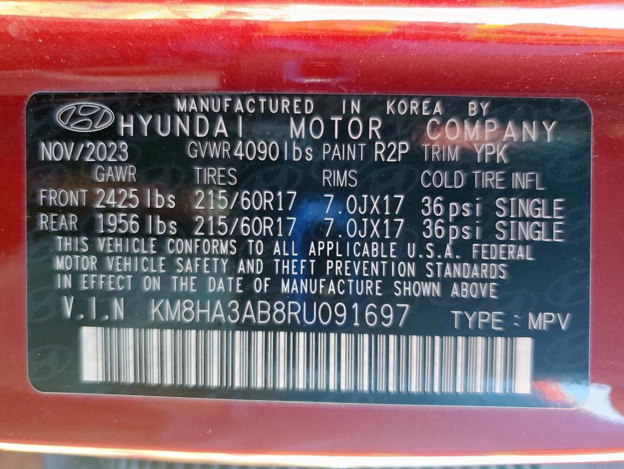 2024 Hyundai Kona Se VIN: KM8HA3AB8RU091697 Lot: 84369235