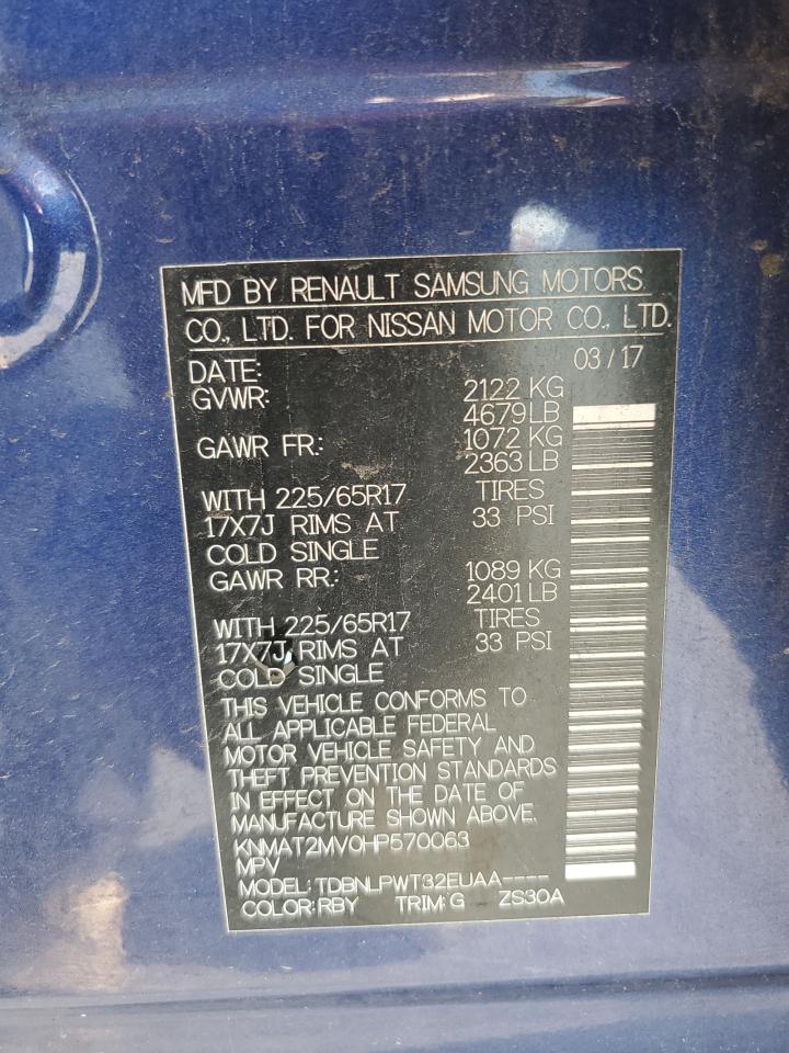 2017 Nissan Rogue S VIN: KNMAT2MV0HP570063 Lot: 81382765