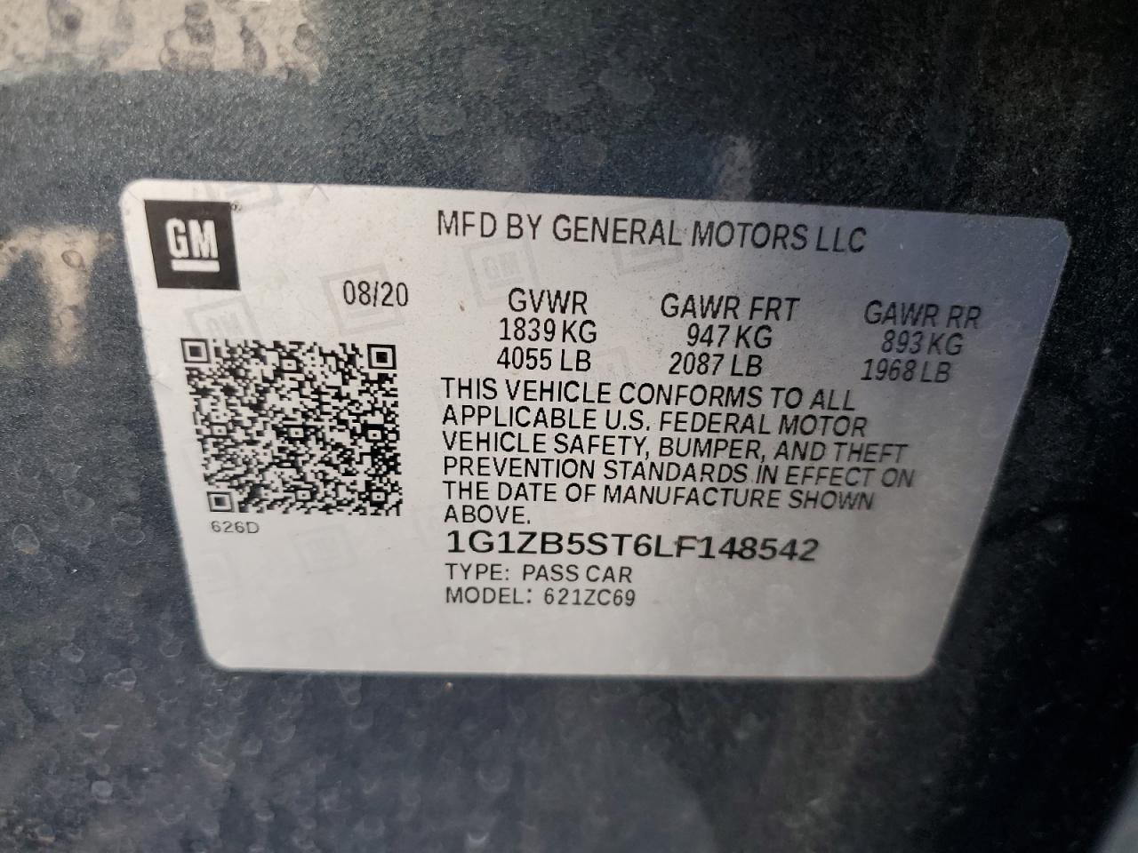 2020 Chevrolet Malibu Ls VIN: 1G1ZB5ST6LF148542 Lot: 70839015