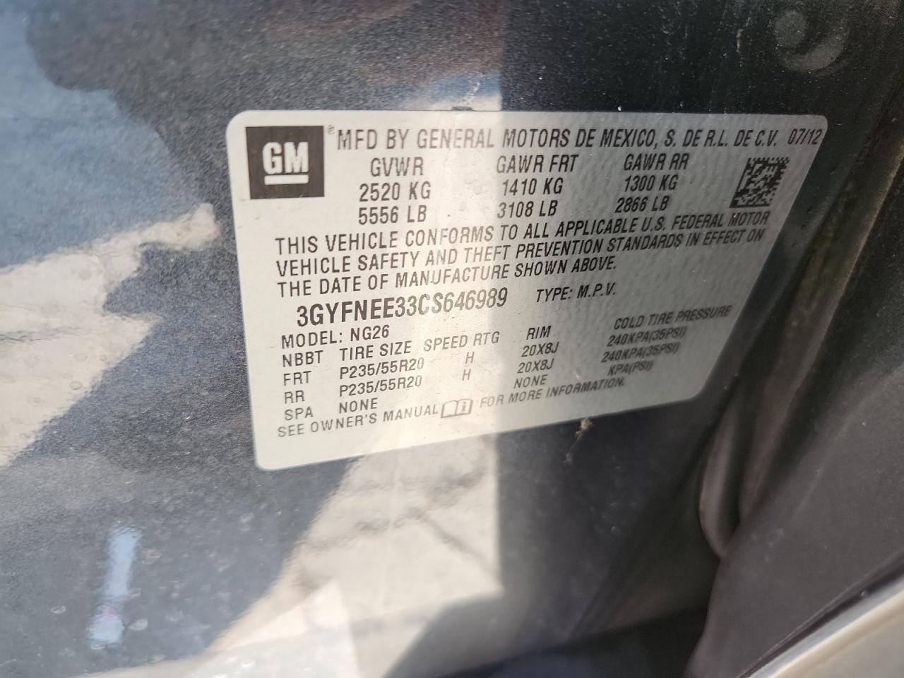 2012 Cadillac Srx Performance Collection VIN: 3GYFNEE33CS646989 Lot: 81572695