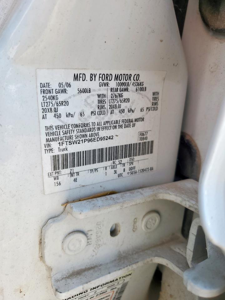 2006 Ford F250 Super Duty VIN: 1FTSW21P96ED95242 Lot: 71156895