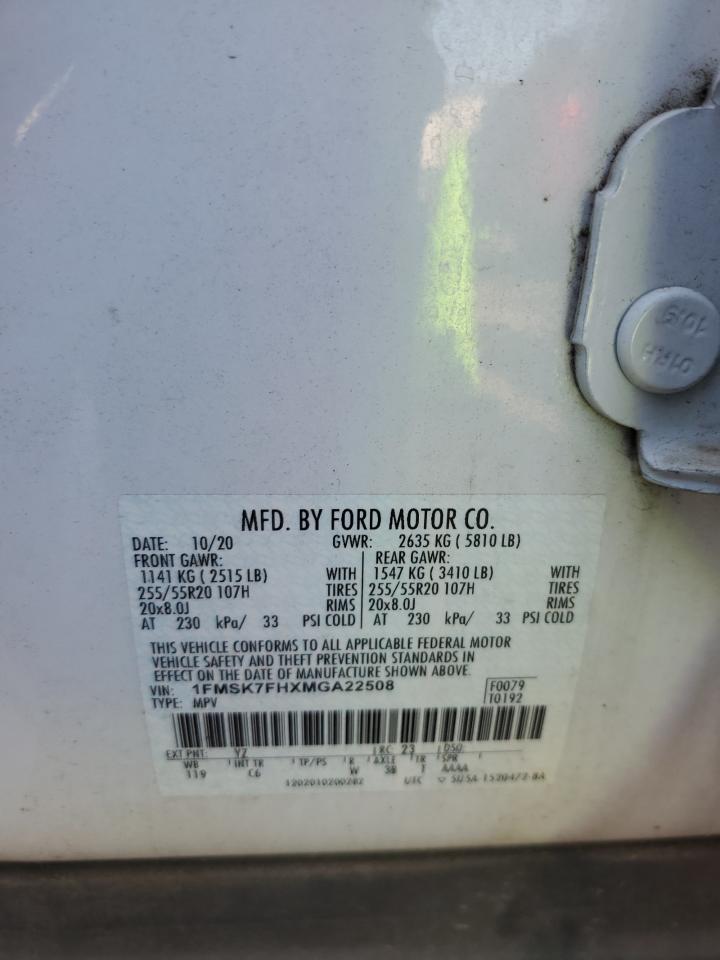 2021 Ford Explorer Limited VIN: 1FMSK7FHXMGA22508 Lot: 72017425