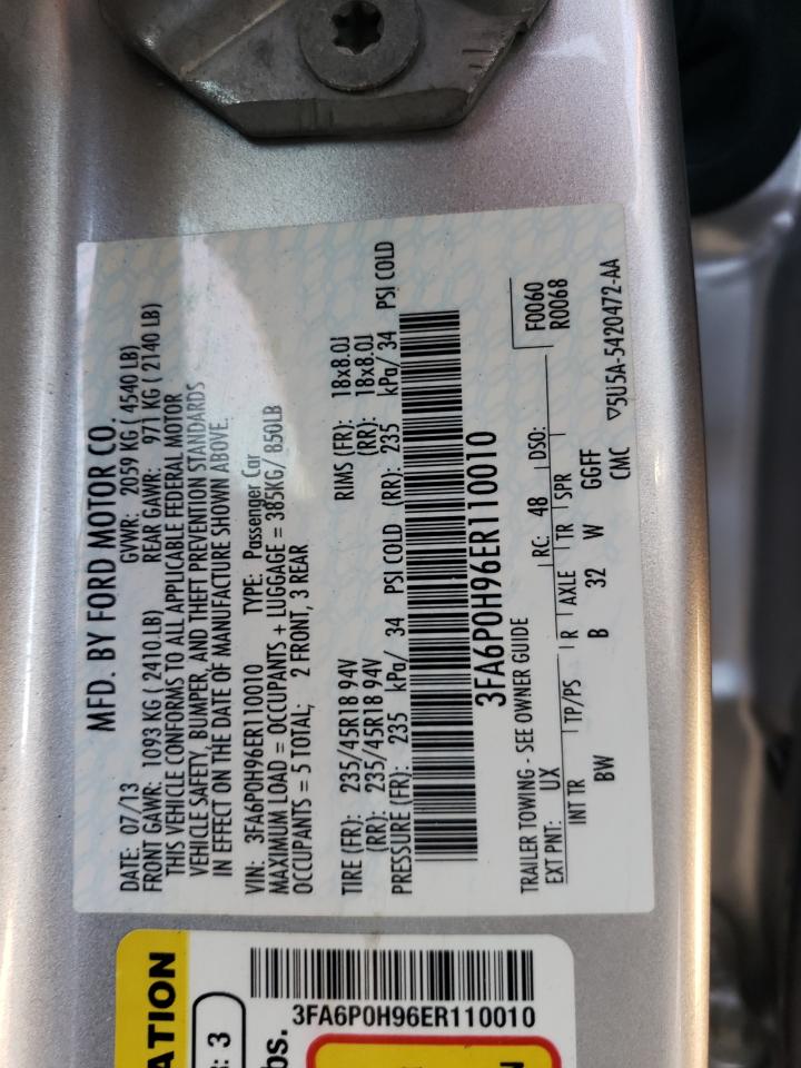 2014 Ford Fusion Se VIN: 3FA6P0H96ER110010 Lot: 84368415