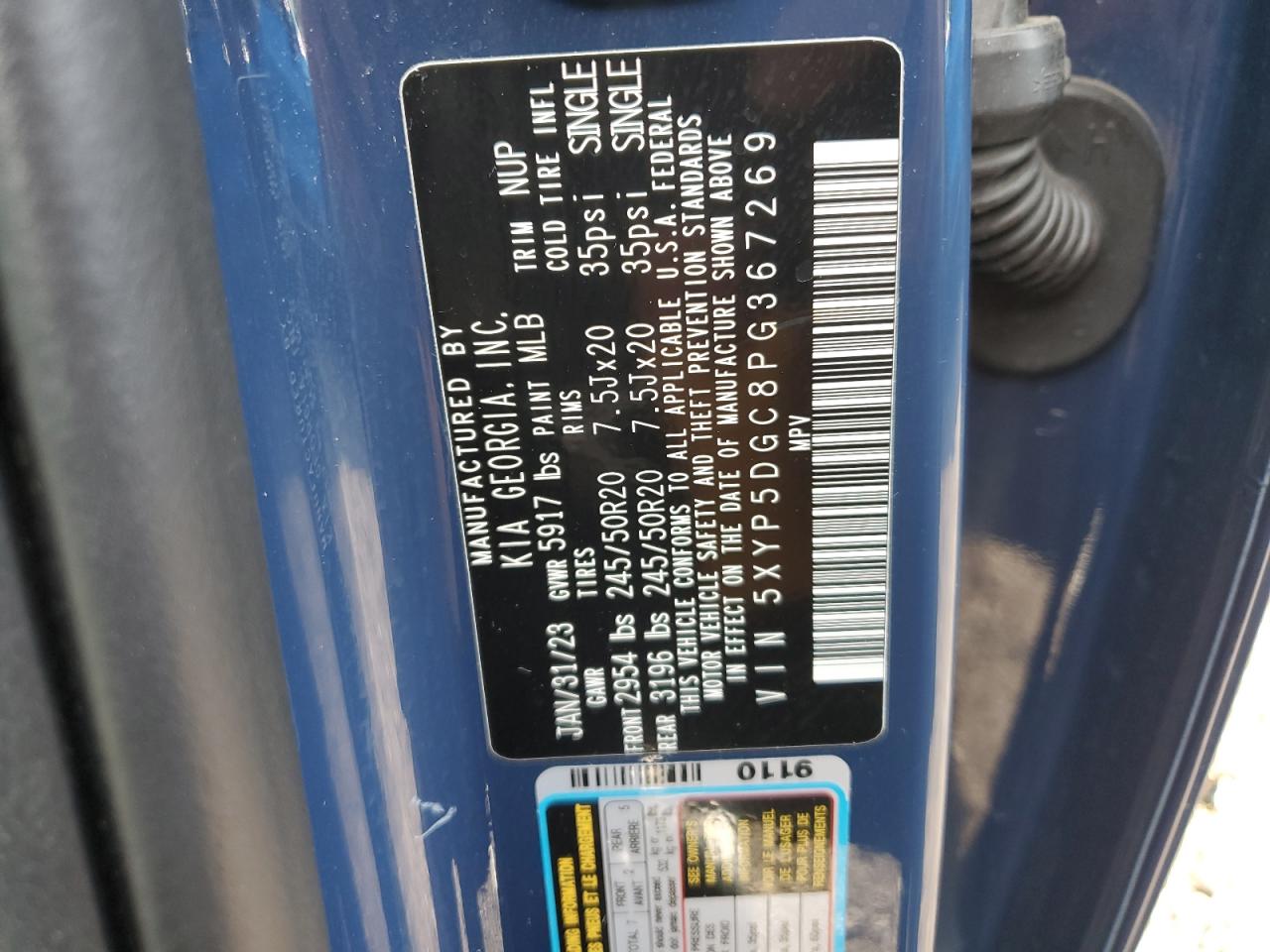 2023 Kia Telluride Sx VIN: 5XYP5DGC8PG367269 Lot: 83823015