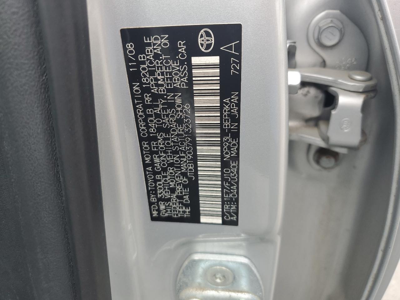 2009 Toyota Yaris VIN: JTDBT903791323726 Lot: 80053855