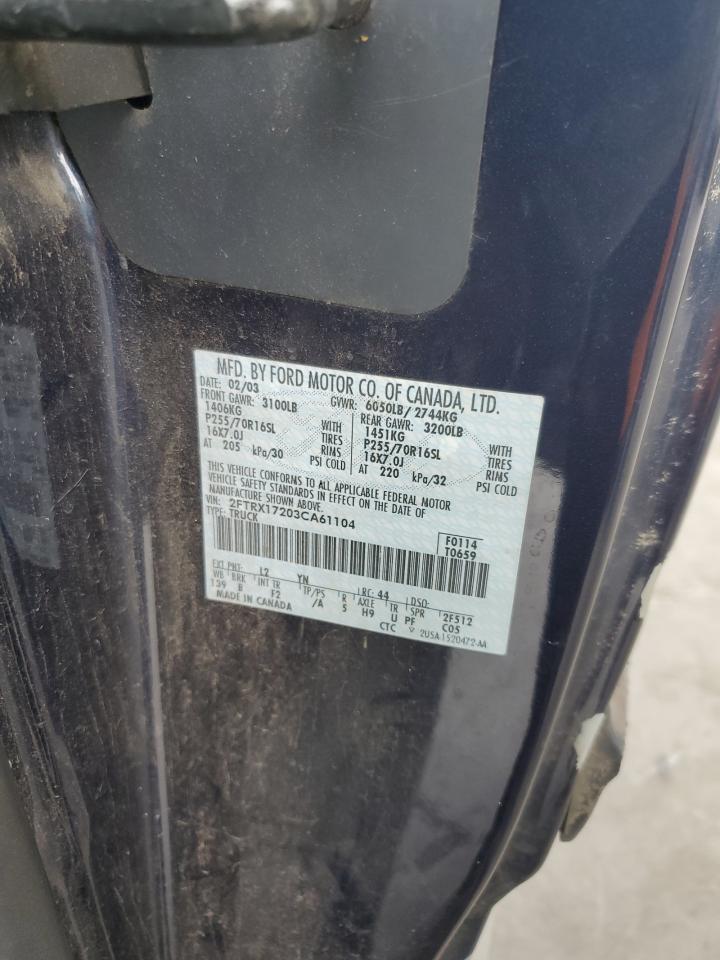2003 Ford F150 VIN: 2FTRX17203CA61104 Lot: 83854135
