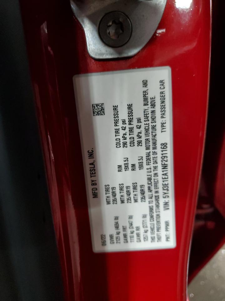 2022 Tesla Model 3 VIN: 5YJ3E1EA1NF291168 Lot: 80663645