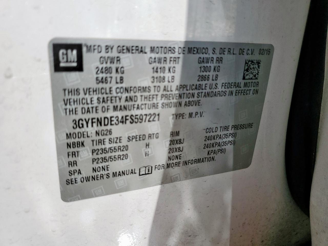 2015 Cadillac Srx Premium Collection VIN: 3GYFNDE34FS597221 Lot: 84289735