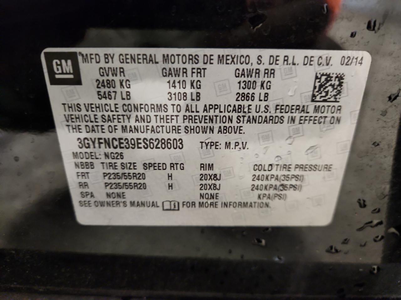 2014 Cadillac Srx Performance Collection VIN: 3GYFNCE39ES628603 Lot: 80646705