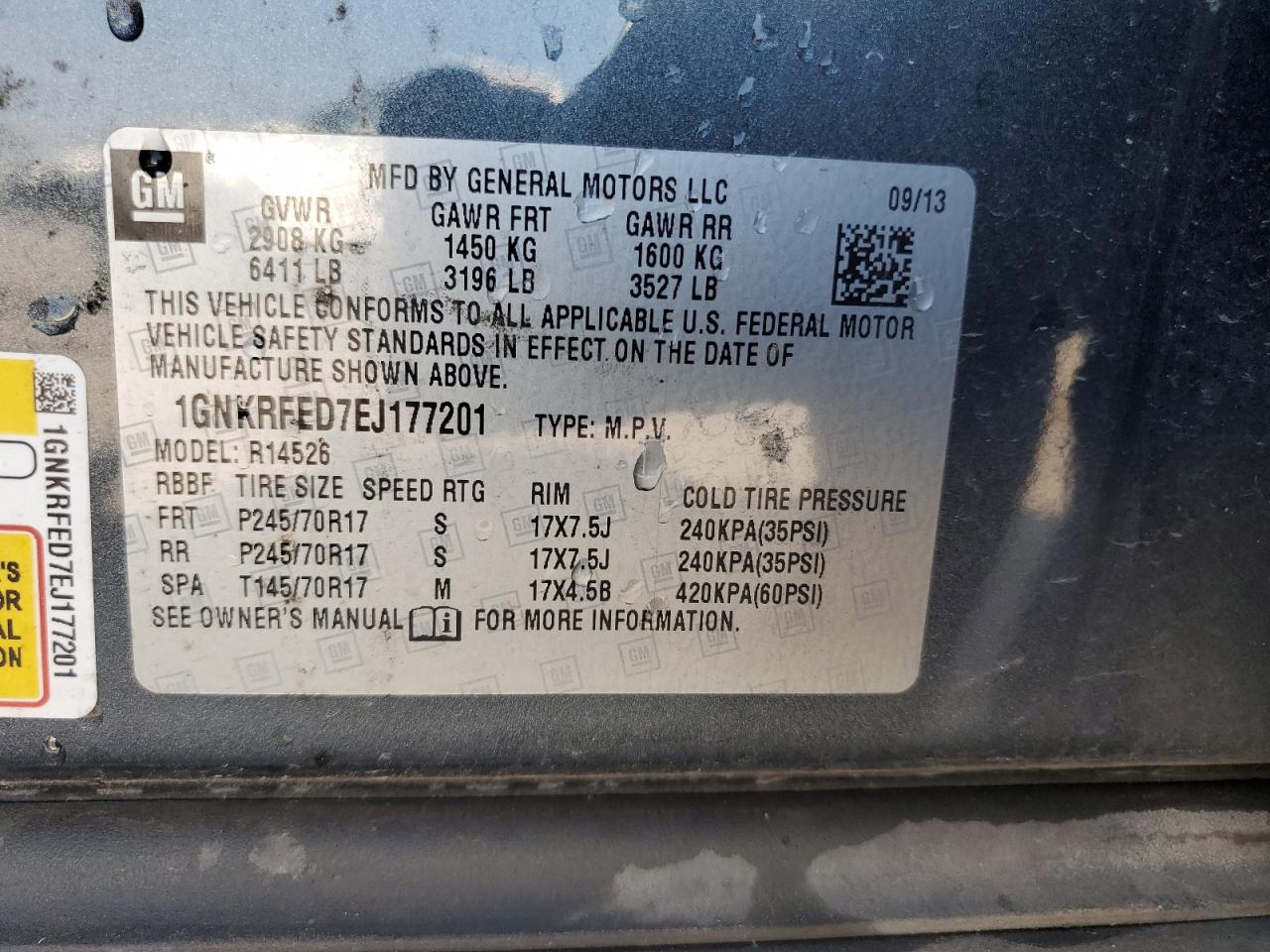 2014 Chevrolet Traverse Ls VIN: 1GNKRFED7EJ177201 Lot: 80066425