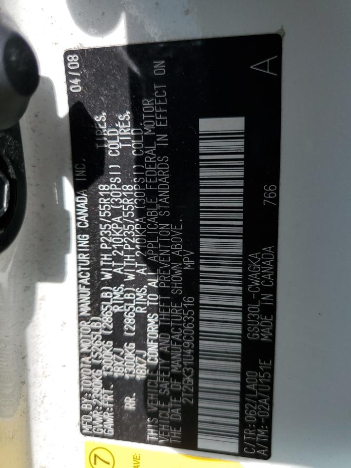 2009 Lexus Rx 350 VIN: 2T2GK31U49C063516 Lot: 84279225