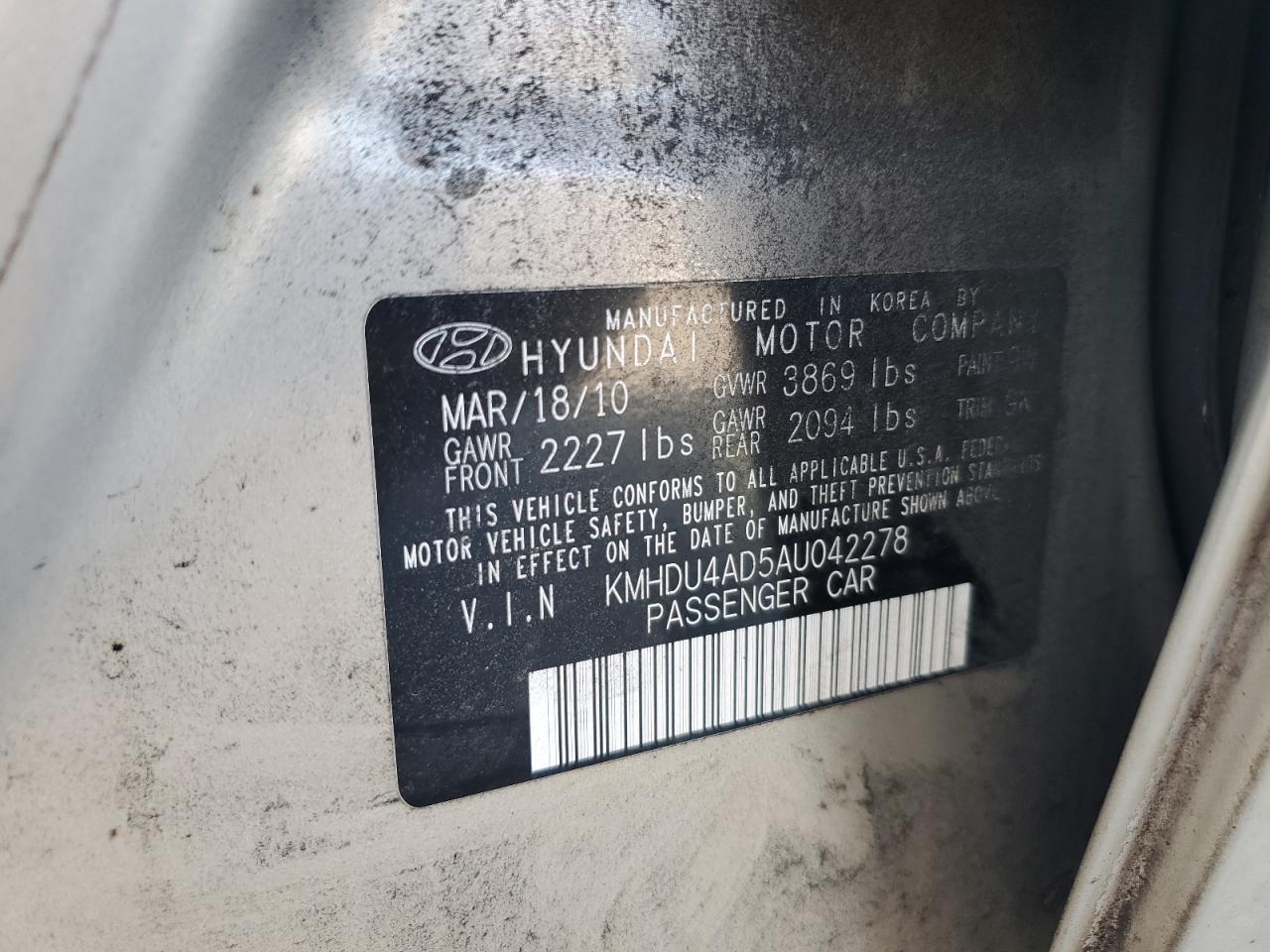 2010 Hyundai Elantra Blue VIN: KMHDU4AD5AU042278 Lot: 82029445