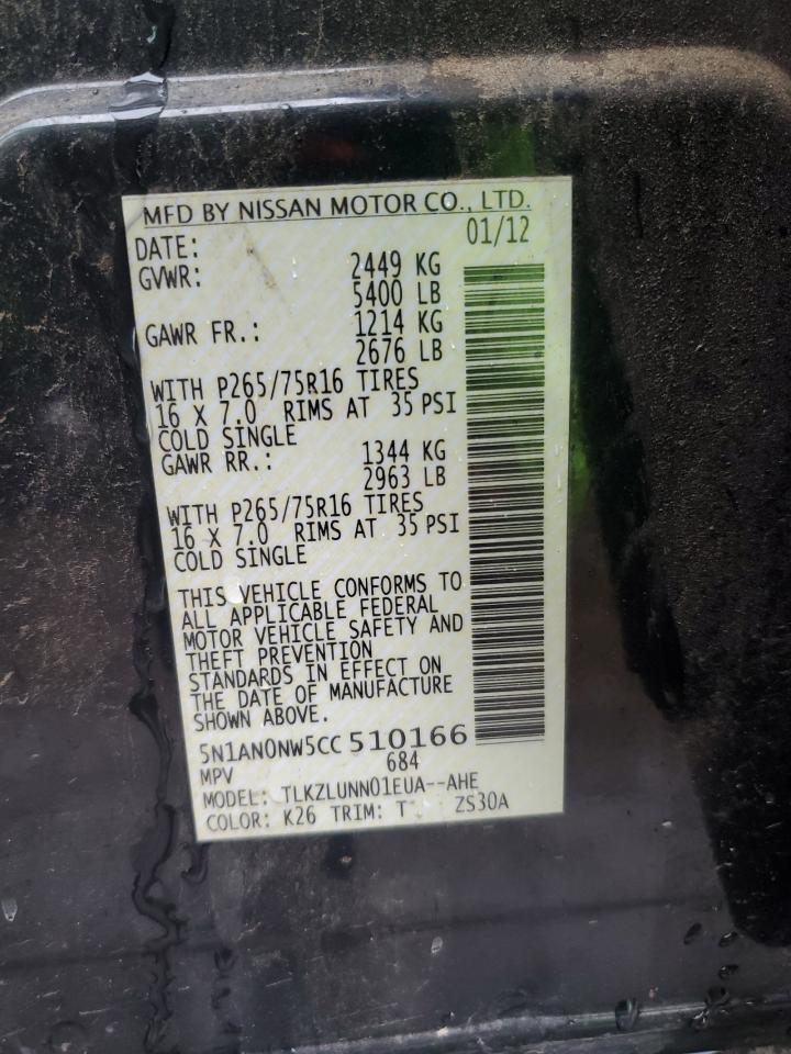 2012 Nissan Xterra Off Road VIN: 5N1AN0NW5CC510166 Lot: 81024425