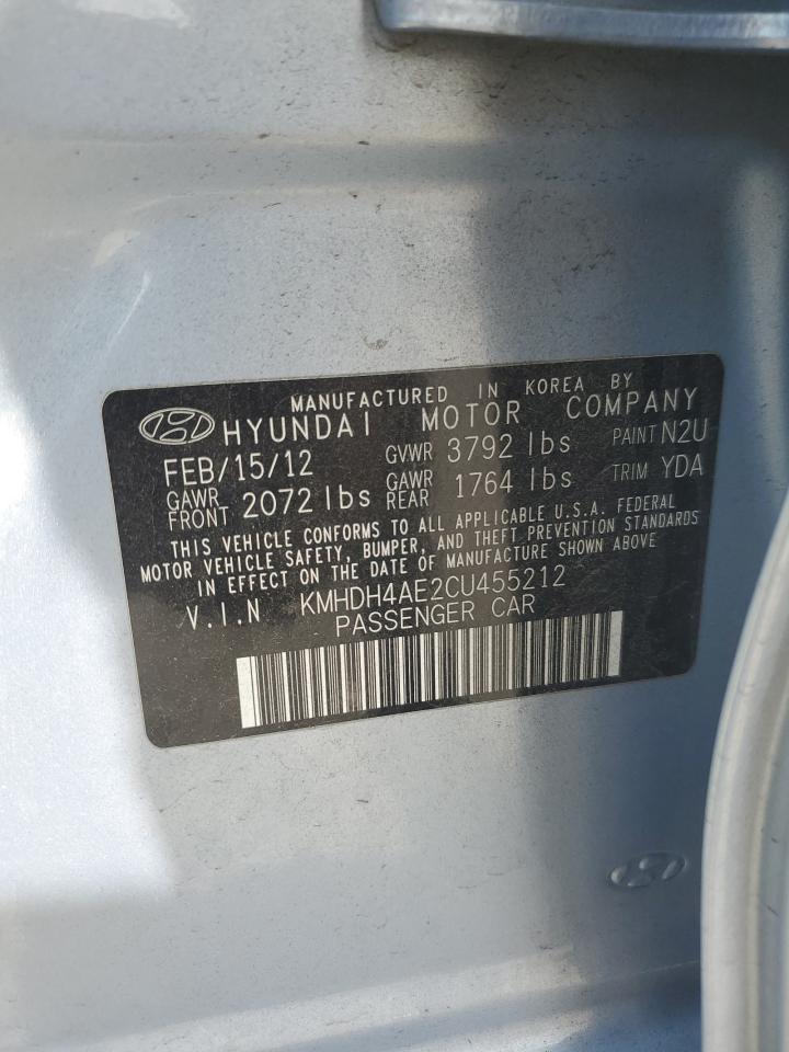 2012 Hyundai Elantra Gls VIN: KMHDH4AE2CU455212 Lot: 71107955