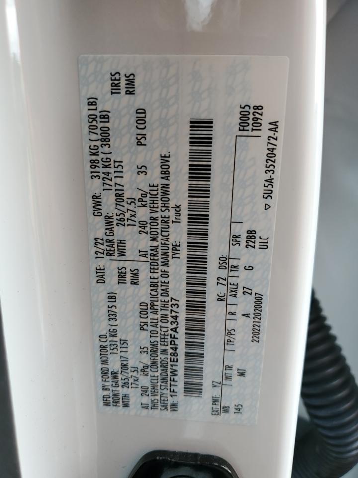 2023 Ford F150 Supercrew VIN: 1FTFW1E84PFA34737 Lot: 81925405