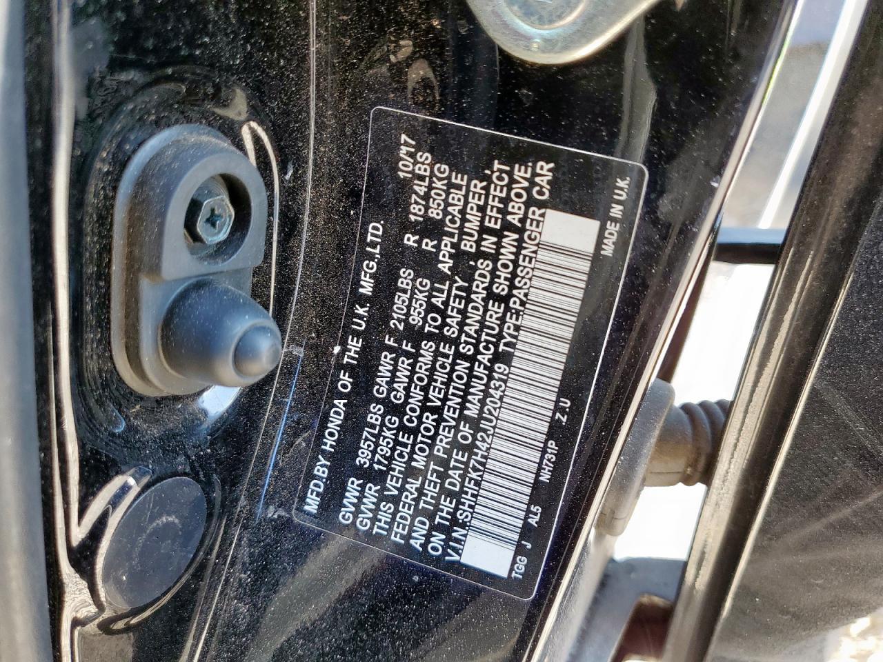 2018 Honda Civic Sport VIN: SHHFK7H42JU204319 Lot: 84571925