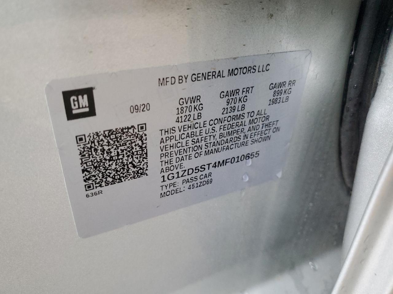 2021 Chevrolet Malibu Lt VIN: 1G1ZD5ST4MF010655 Lot: 81721775