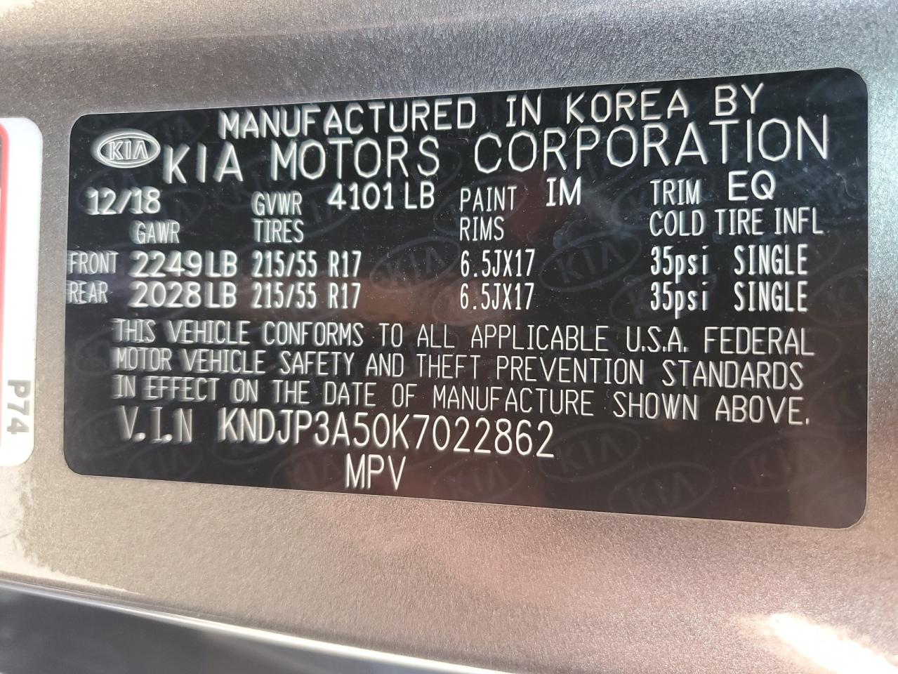2019 Kia Soul + VIN: KNDJP3A50K7022862 Lot: 81514375