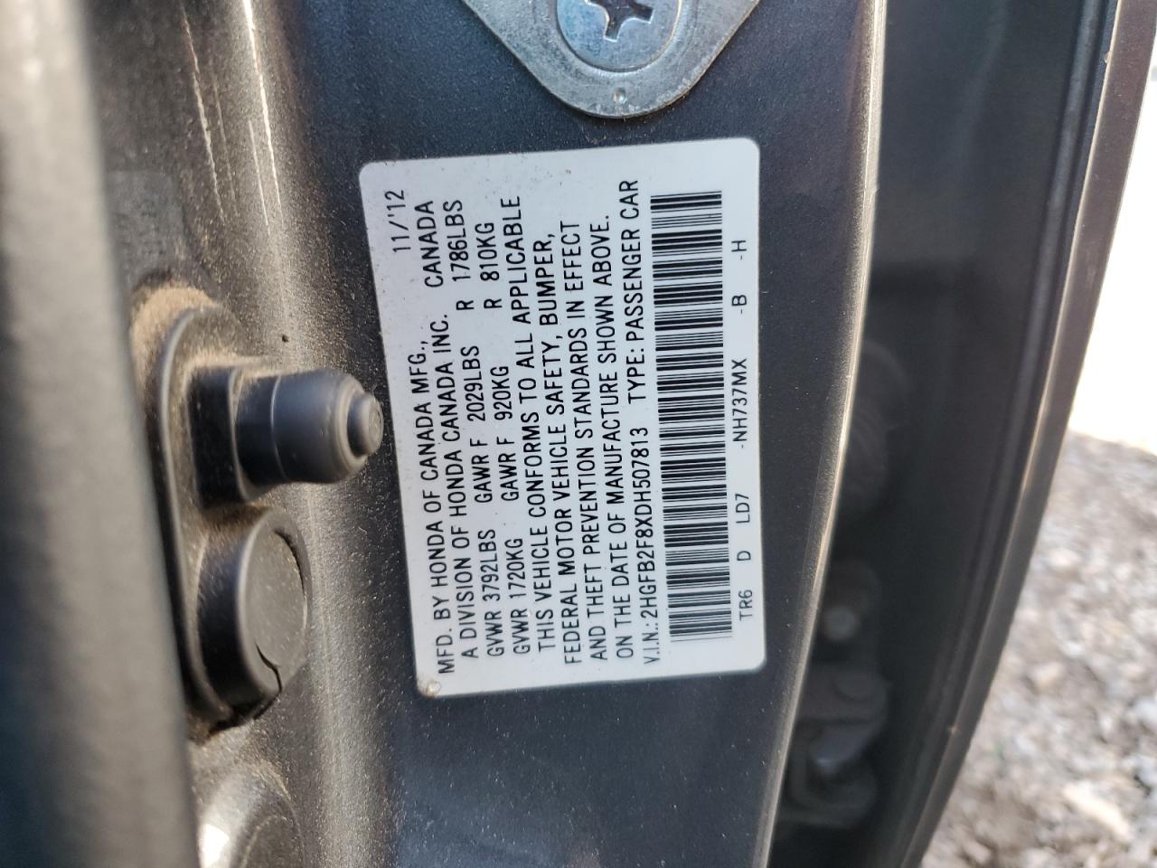 2013 Honda Civic Ex VIN: 2HGFB2F8XDH507813 Lot: 80374885