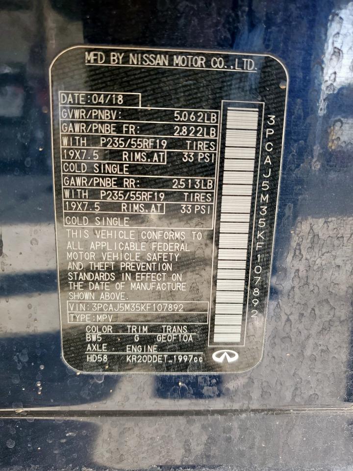 2019 Infiniti Qx50 Essential VIN: 3PCAJ5M35KF107892 Lot: 71125395