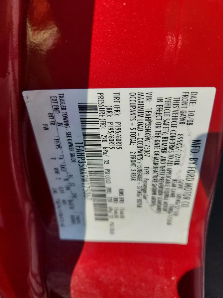 2009 Ford Focus Se VIN: 1FAHP35NX9W175067 Lot: 81085105