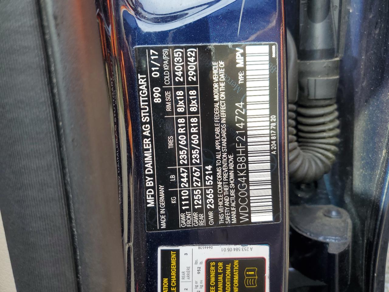 2017 Mercedes-Benz Glc 300 4Matic VIN: WDC0G4KB8HF214724 Lot: 71417035