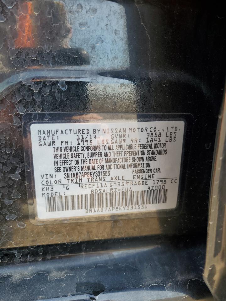 2014 Nissan Sentra S VIN: 3N1AB7AP8EY331556 Lot: 72004625