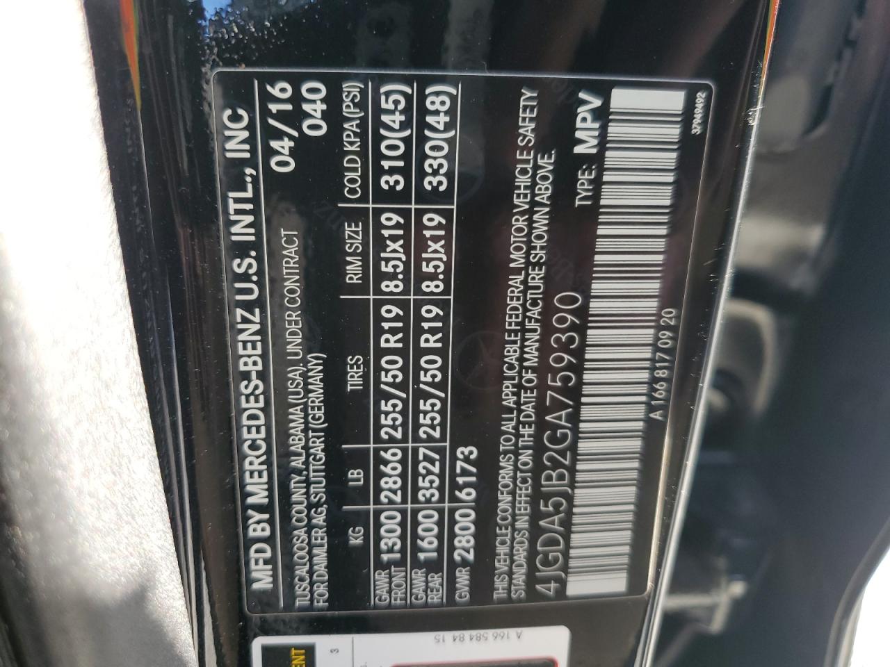 2016 Mercedes-Benz Gle 350 VIN: 4JGDA5JB2GA759390 Lot: 82061745