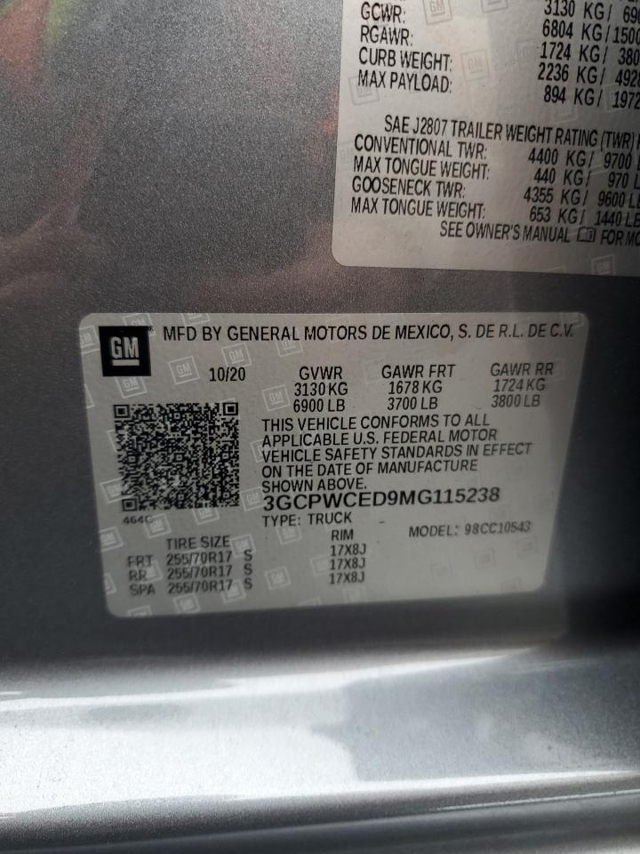 2021 Chevrolet Silverado C1500 Lt VIN: 3GCPWCED9MG115238 Lot: 81850495