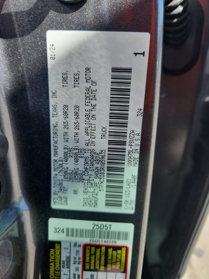 2024 Toyota Tundra Crewmax Platinum VIN: 5TFNC5DB3RX059635 Lot: 84455905